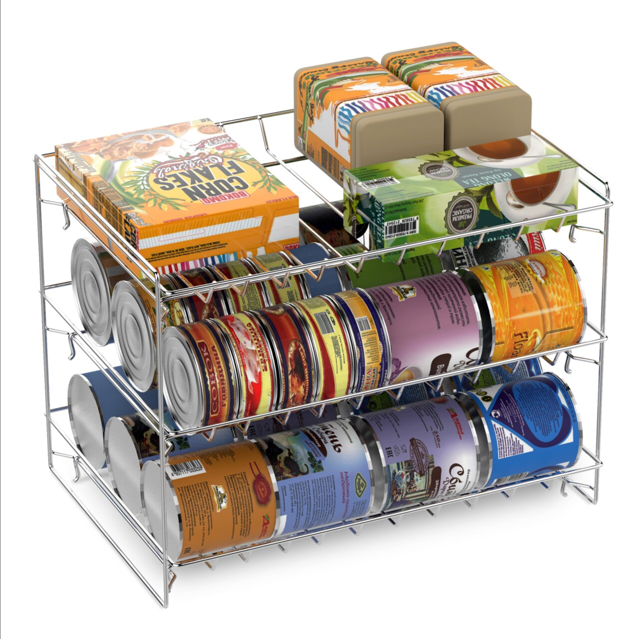 3 Tier Can Dispenser Stackable Can Organizer Rack Solid Metal For Kitchen Pantry